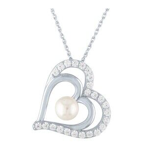 Sterling Silver Pearl Heart Necklace 18” New Brilliance Jewelry Women’s Jewelry